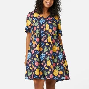 Princess Highway NWT 100% Cotton Navy Summer Fruits Smock Mini Knee Length Dress